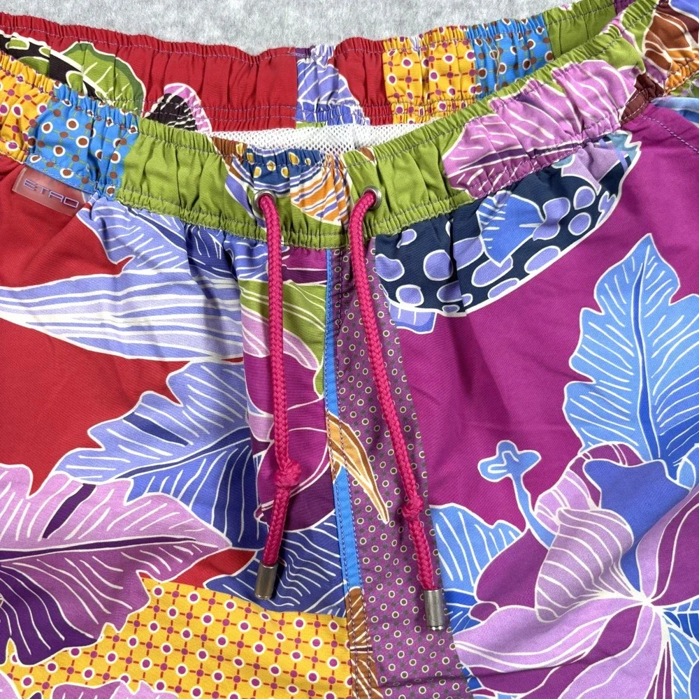 ETRO Men's M Floral Swim Trunks Multicolor Mesh Lined Drawstring Italy